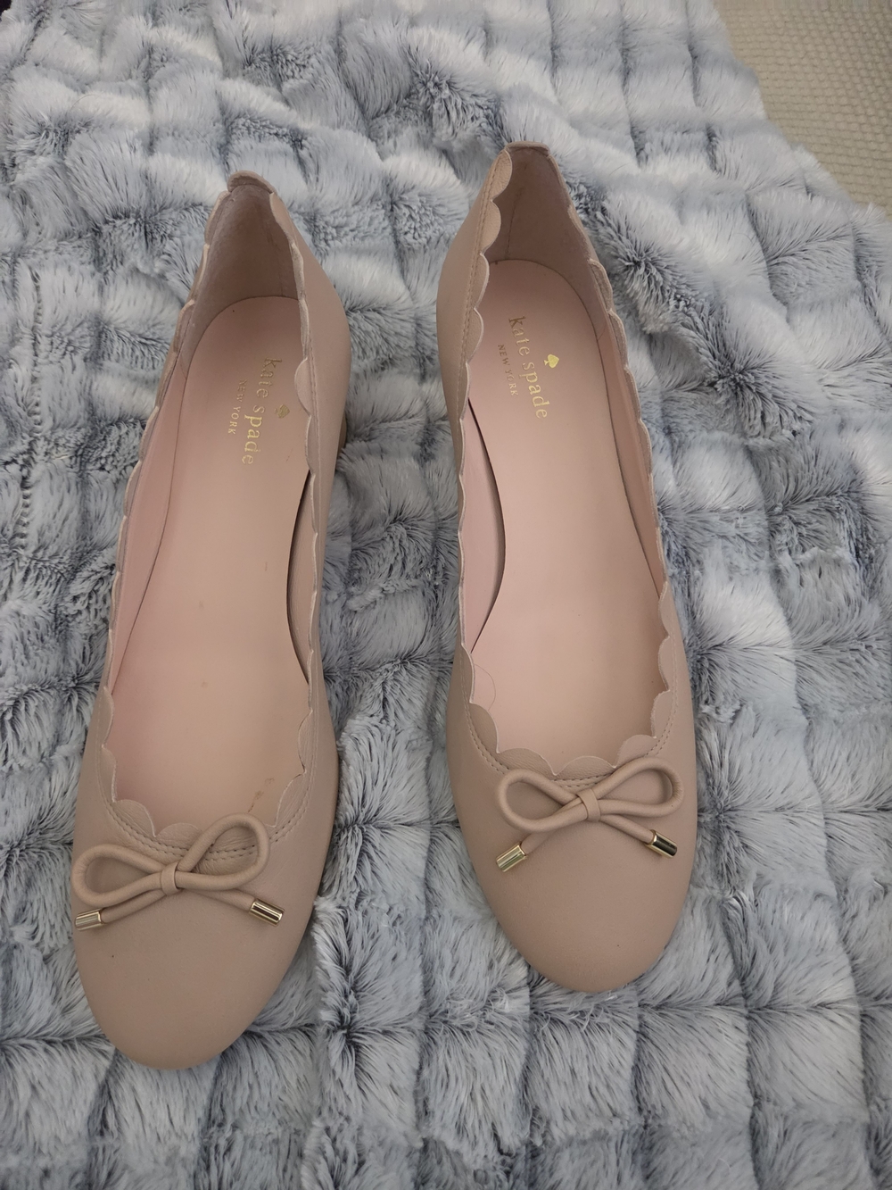 kate spade Blush Scalloped Bow Block Heel Pumps